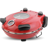Klaif Elektrischer Pizzabäcker, 420 ℃, 1200 Watt, 5 separate Temperaturstufen, flammenbeständige Steinplatte 1200W 31 cm, rot