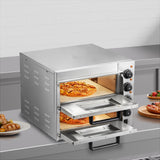 VEVOR Kommerzieller Pizzaofen Backofen 2-lagig 356 mm, elektrischer Pizzaofen aus Edelstahl mit vier Drehknöpfen, Mehrzweck-Pizzamaker Indoor, zum Backen im Restaurant, zu Hause, Silber