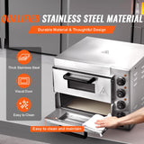 VEVOR Kommerzieller Pizzaofen Backofen 2-lagig 356 mm, elektrischer Pizzaofen aus Edelstahl mit vier Drehknöpfen, Mehrzweck-Pizzamaker Indoor, zum Backen im Restaurant, zu Hause, Silber