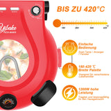 YIBAKE Pizzaofen Elektrisch, 1200W Pizzaofen in 4-Min-Pizza, 31cm Feuerfeste Pizzastein, 420℃ Pizzabackofen, inkl. Pizzaschaber & Pizzaschieber, Rot