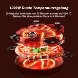 YIBAKE Pizzaofen Elektrisch, 1200W Pizzaofen in 4-Min-Pizza, 31cm Feuerfeste Pizzastein, 420℃ Pizzabackofen, inkl. Pizzaschaber & Pizzaschieber, Rot