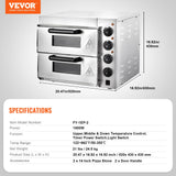 VEVOR Kommerzieller Pizzaofen Backofen 2-lagig 356 mm, elektrischer Pizzaofen aus Edelstahl mit vier Drehknöpfen, Mehrzweck-Pizzamaker Indoor, zum Backen im Restaurant, zu Hause, Silber