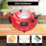 YIBAKE Pizzaofen Elektrisch, 1200W Pizzaofen in 4-Min-Pizza, 31cm Feuerfeste Pizzastein, 420℃ Pizzabackofen, inkl. Pizzaschaber & Pizzaschieber, Rot
