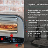 Unold Pizzaofen LUIGI 68816 | Elektrischer Pizza Ofen aus rostfreiem Edelstahl mit Pizzastein mit bis zu 450°C, nur ca. 2 Minuten Backzeit, energiesparend, 1.700 Watt