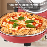 YIBAKE Pizzaofen Elektrisch, 1200W Pizzaofen in 4-Min-Pizza, 31cm Feuerfeste Pizzastein, 420℃ Pizzabackofen, inkl. Pizzaschaber & Pizzaschieber, Rot