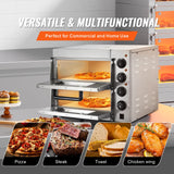 VEVOR Kommerzieller Pizzaofen Backofen 2-lagig 356 mm, elektrischer Pizzaofen aus Edelstahl mit vier Drehknöpfen, Mehrzweck-Pizzamaker Indoor, zum Backen im Restaurant, zu Hause, Silber