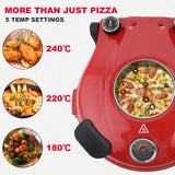 Klaif Elektrischer Pizzabäcker, 420 ℃, 1200 Watt, 5 separate Temperaturstufen, flammenbeständige Steinplatte 1200W 31 cm, rot